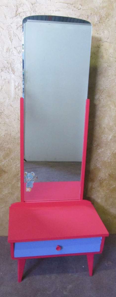 A MARVELOUS CHEVELLE MIRROR WITH A DRAWER UP CYCLED FROM DRAB TO FAB