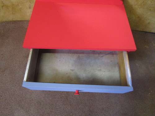 A MARVELOUS CHEVELLE MIRROR WITH A DRAWER UP CYCLED FROM DRAB TO FAB