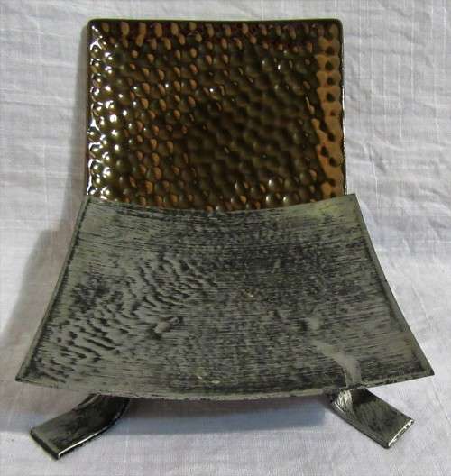 TWO MARVELOUS METAL CANDLE STANDS WITH THICK GLASS LOOS INLAY PERFECT FOR THICK PILLAR CANDLE B/P/E