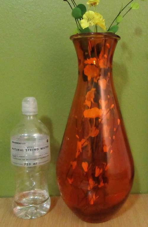 A Large Orange Bud  Cylindrical Glass Tall Flower Vase stunning Home Decor