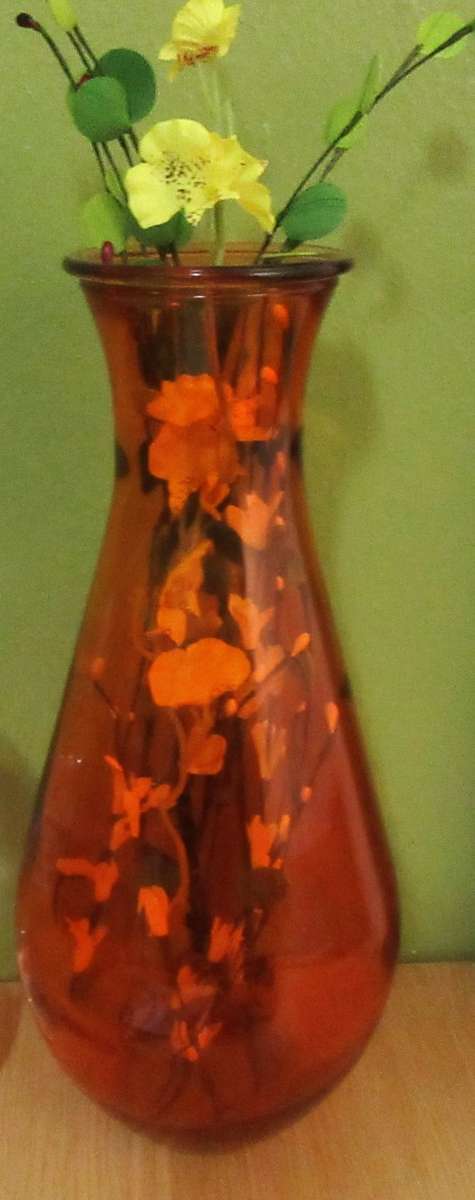 A Large Orange Bud  Cylindrical Glass Tall Flower Vase stunning Home Decor
