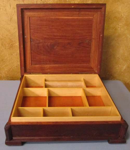 This large wooden box for cigars or jewelry was made by using wood carving techniques