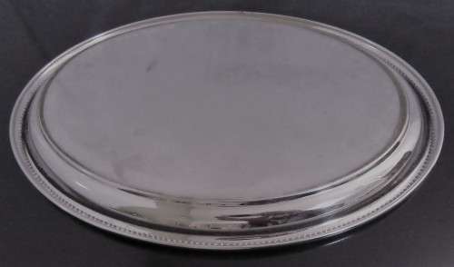 A DELIGHTFUL SMALER OVAL SILVER PLATED SERVING TRAY MARKED WMFS
