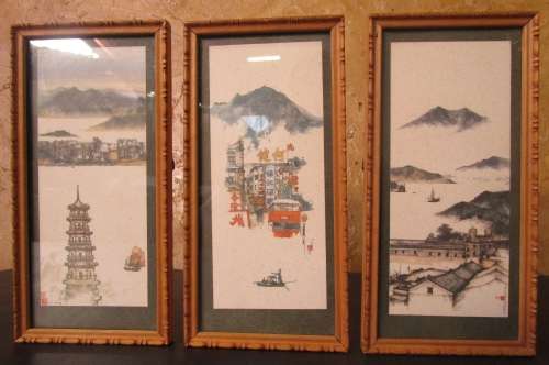 THREE LOVLEY WOODEN FRAMED JAPANESE PICTURES - STUNNING ORIENTAL DECOR BID PER EACH