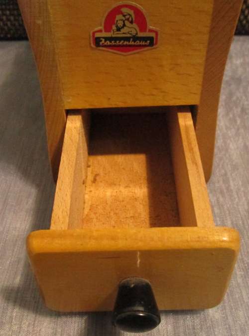 A Rare, VINTAGE ZASSENHAUS COFFEE/MOCHA GRINDER made of lacquered European Beech Hardwood from 1960