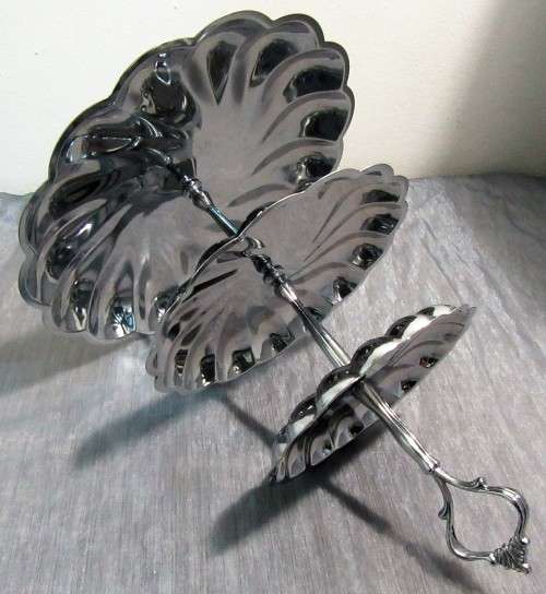An Exquisite Chrome Plated Three Tiered Dessert/sweats Tray that will be a statement on a Table