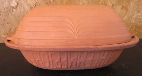 Romertopf red clay pottery baking dish with lid- ready to use, casserole, bakeware, baking dish, loa