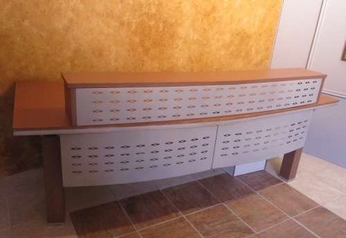 A fantastic modern "curved" reception  desk with brushed steel front in great condition