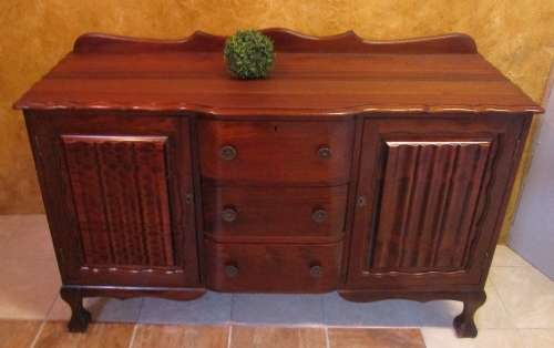 A SPECTACULAR VINTAGE SOLID IMBUIA BALL & CLAW SIDE SERVER WITH SO MUCH DETAIL AND SPACE