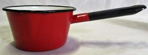 Vintage Red Enamelware Small Sauce Pan with handle - great for camping