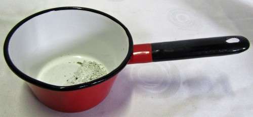 Vintage Red Enamelware Small Sauce Pan with handle - great for camping