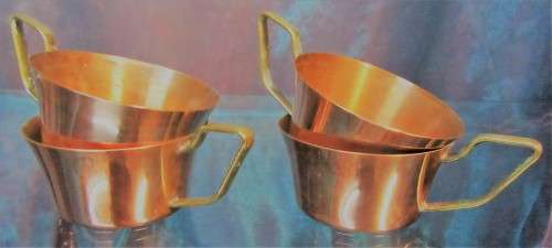 XMAS PROMOTION !!!!  attractive antique tin-lined half pint copper cups with a brass handle.