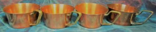 XMAS PROMOTION !!!!  attractive antique tin-lined half pint copper cups with a brass handle.