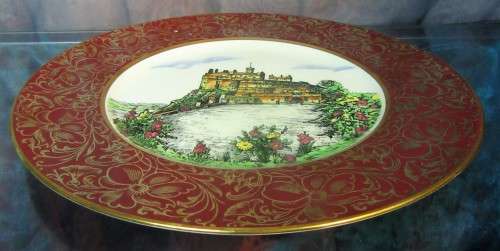 ACTUAL ETCHING OF EDINBURGH CASTLE SCOTLAND HAND PAINTD - JOHN MADDOCK & SONS VITREOUS