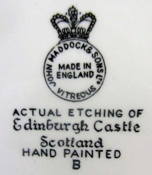 ACTUAL ETCHING OF EDINBURGH CASTLE SCOTLAND HAND PAINTD - JOHN MADDOCK & SONS VITREOUS