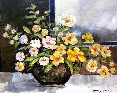 A LOVLEY FLORAL OIL ON BOARD SIGNED BY BY DEE