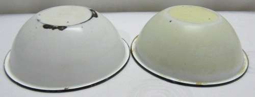 Pair of white enamel bowls