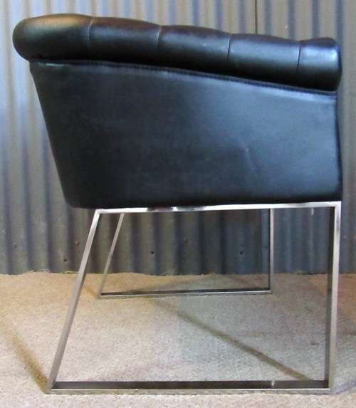 A ELGANT & STYLISH BAKOS BROTHERS STAINLESS STEEL AND FOW LEATHER OCASIONAL CHAIR