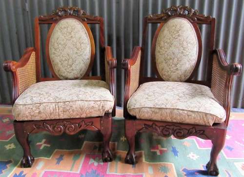 A PAIR OF EXQUISITE HAND CARVED BALL & CLAW OCCASIONAL CHAIRS