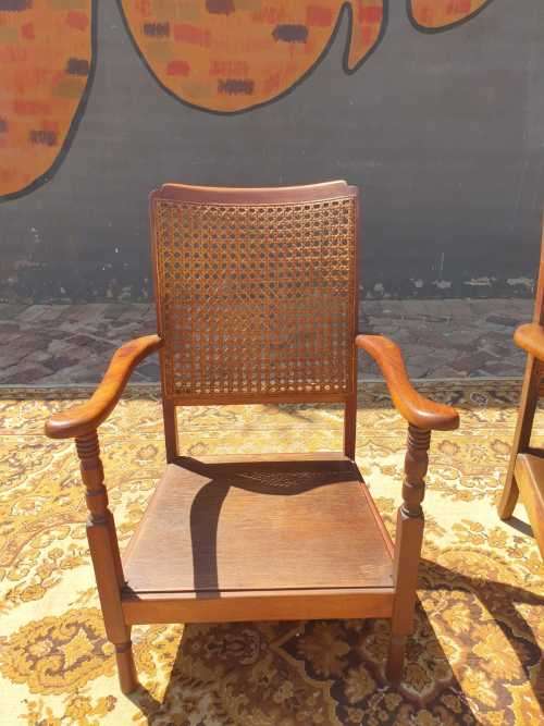 Pair of Kiddies Chairs with rattan back in sollid Imbuia