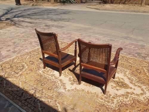 Pair of Kiddies Chairs with rattan back in sollid Imbuia