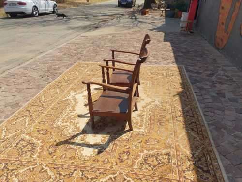 Pair of Kiddies Chairs with rattan back in sollid Imbuia