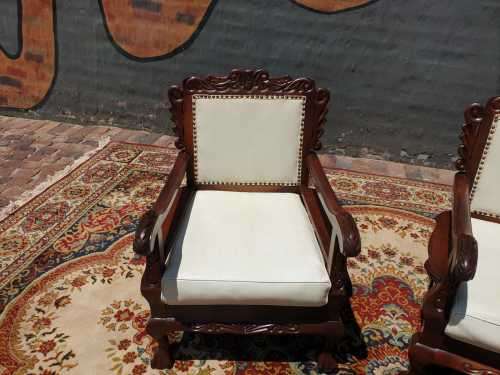 Pair of Beautifully carved  imbuia Ball and Claw Single Seaters armchairs good condition