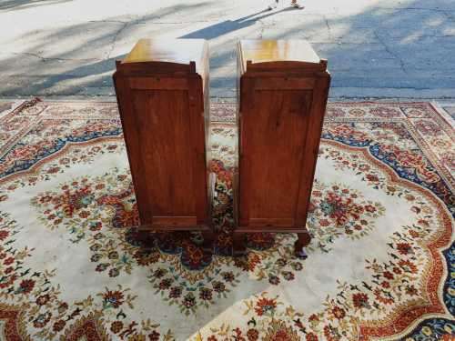 Pair of tall Art Deco wall nut finished pedestals