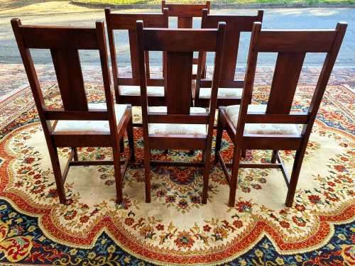 Set of six solid oak Dining Room Chairs with new Upholstery