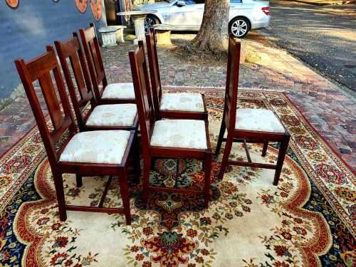 Set of six solid oak Dining Room Chairs with new Upholstery
