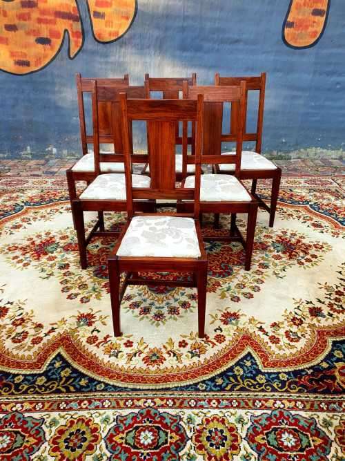 Set of six solid oak Dining Room Chairs with new Upholstery