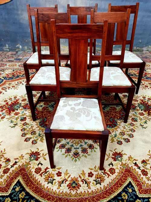 Set of six solid oak Dining Room Chairs with new Upholstery