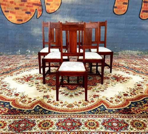 Set of six solid oak Dining Room Chairs with new Upholstery