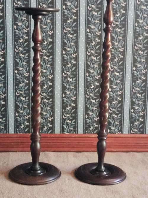 Antique Pair barley twist Plant/Lamp Stands.