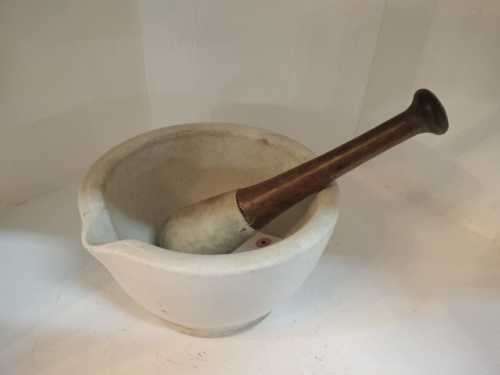 Victorian Style Mortar and Pestle, English, Ceramic, Apothecary, Cookery Tool R1250 H 12cm x L 20cm