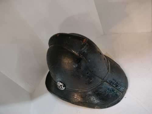 19th century Scottish leather fire helmet