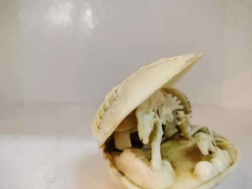 Japanese celluloid clams shell diorama carved water wheel