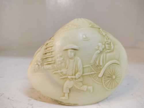 Japanese celluloid clams shell diorama carved water wheel