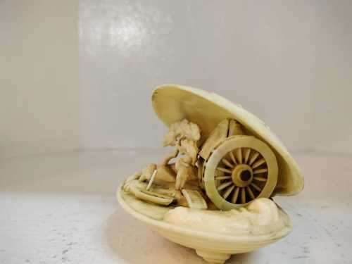 Japanese celluloid clams shell diorama carved water wheel