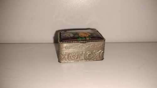 Vintage Micro Floral PILL BOX Made in Italy, Gold Tone, Trinket Box