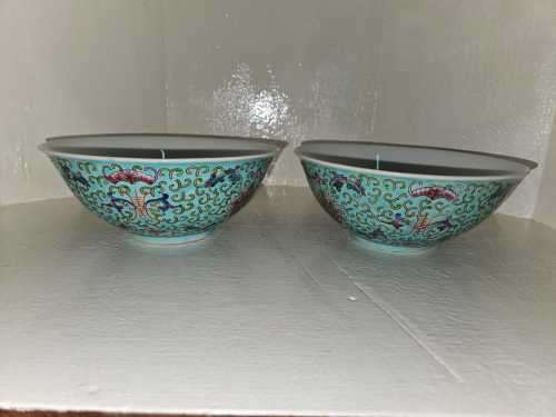 Chinese Wan Shou Longevity Pattern Turquoise Porcelain Rice Bowl