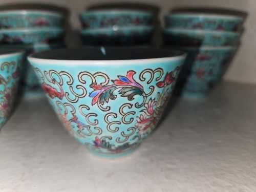 Chinese Wan Shou Longevity Pattern Turquoise Porcelain Serving Sauce Bowls