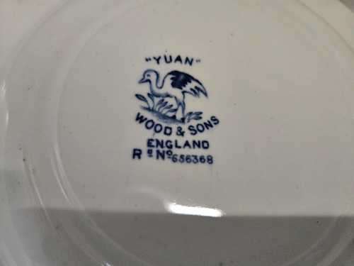 Antique Yuan blue and white china teacup and saucer & Side Plate set by Wood and Sons