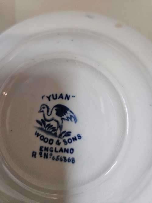 Antique Yuan blue and white china Side Porridge Bowls 16xcm by Wood and Sons