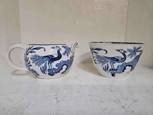 Antique Yuan blue and white china Creamer & Sugar bowl by Wood and Sons