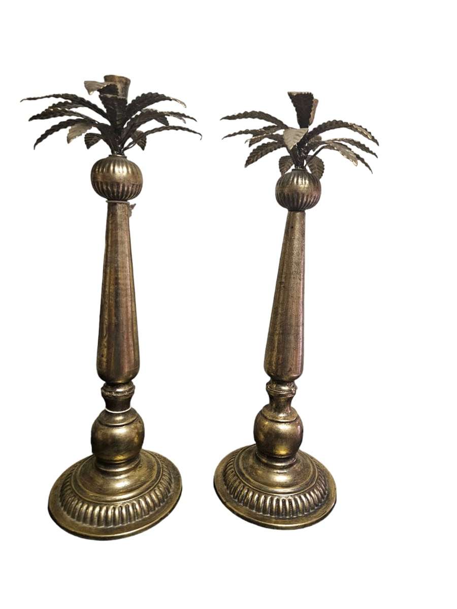 Pair of Metal Candle Sticks with a gold tone