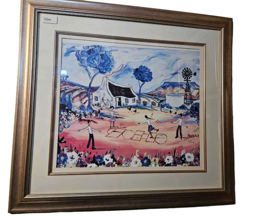 Framed Porchie Print behind glass R1450 H 83m x L 89cm