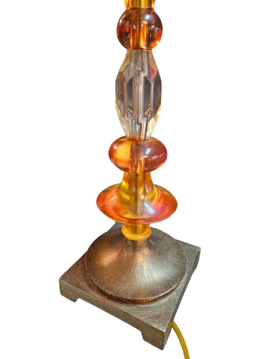 Tall Metal Lucite Lamp, featuring a beautiful Orange Amber Satin Lucite standing at 55cm