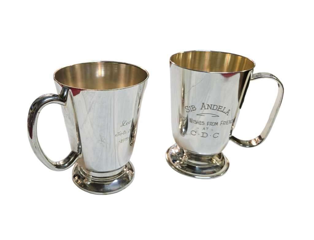 Elevate your beer drinking experience with this stunning pair of silver plated beer mugs.