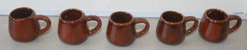 FIVE BEAUTIFUL SMALL CERAMIC BEAR MUGS,  GLAZED IN A FANTASTIC BROWN